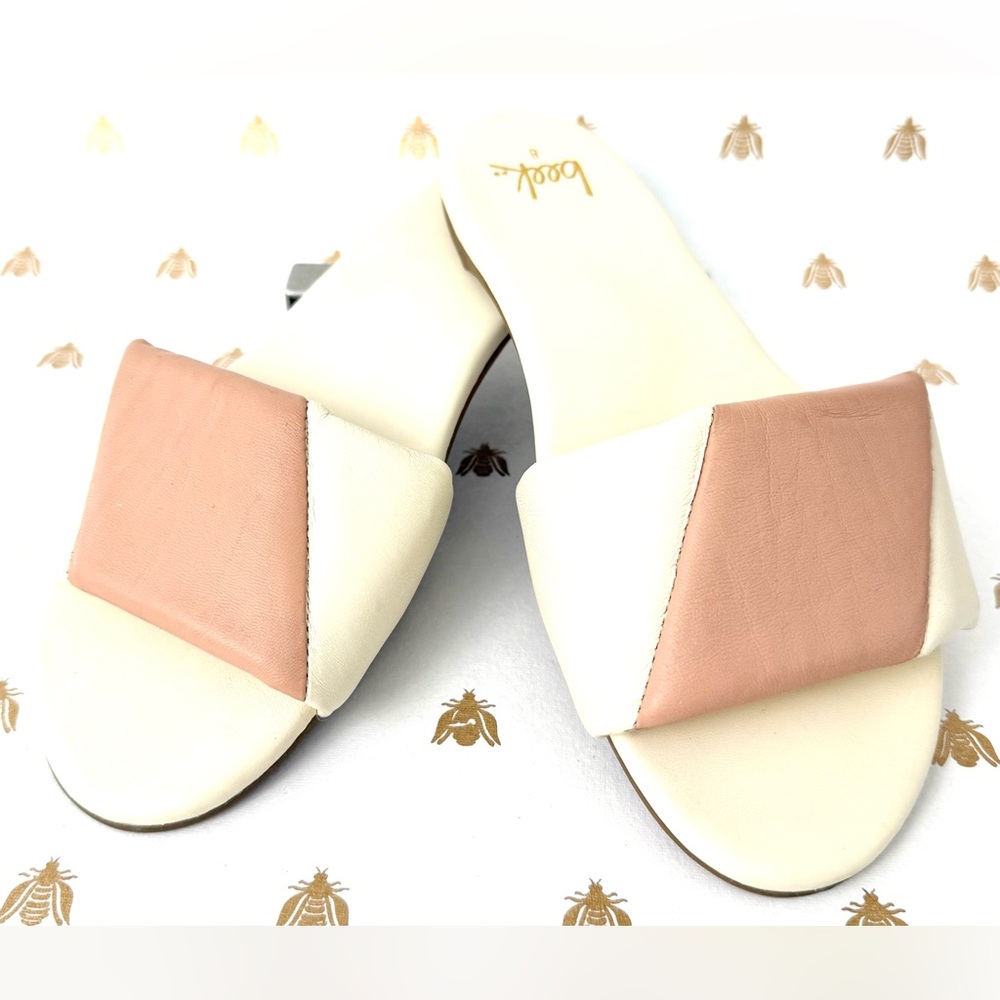 Women’s Beek by Tori Leather Beach Blush Pink Stripes Flats Slip Ons Slides 8